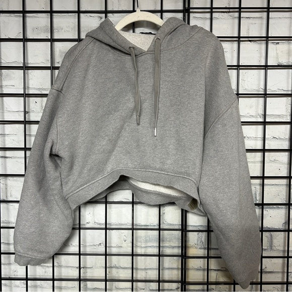 Alexander Wang Grey Cropped Hoodie Sweatshirt - Picture 1 of 5